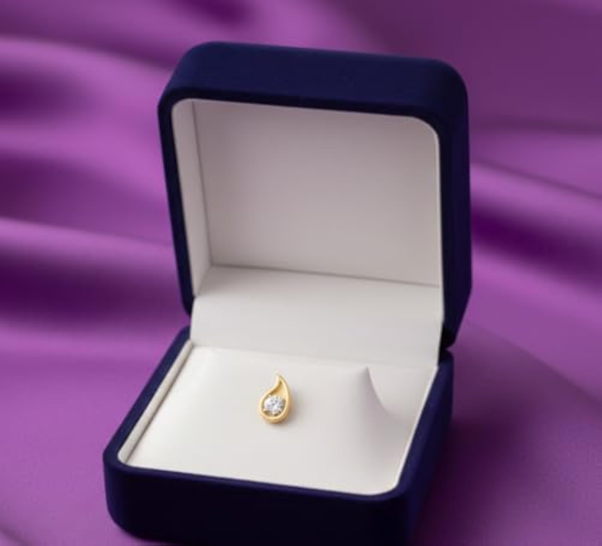 Gold Teardrop Stud Nose Pin with Diamond, Screw Back